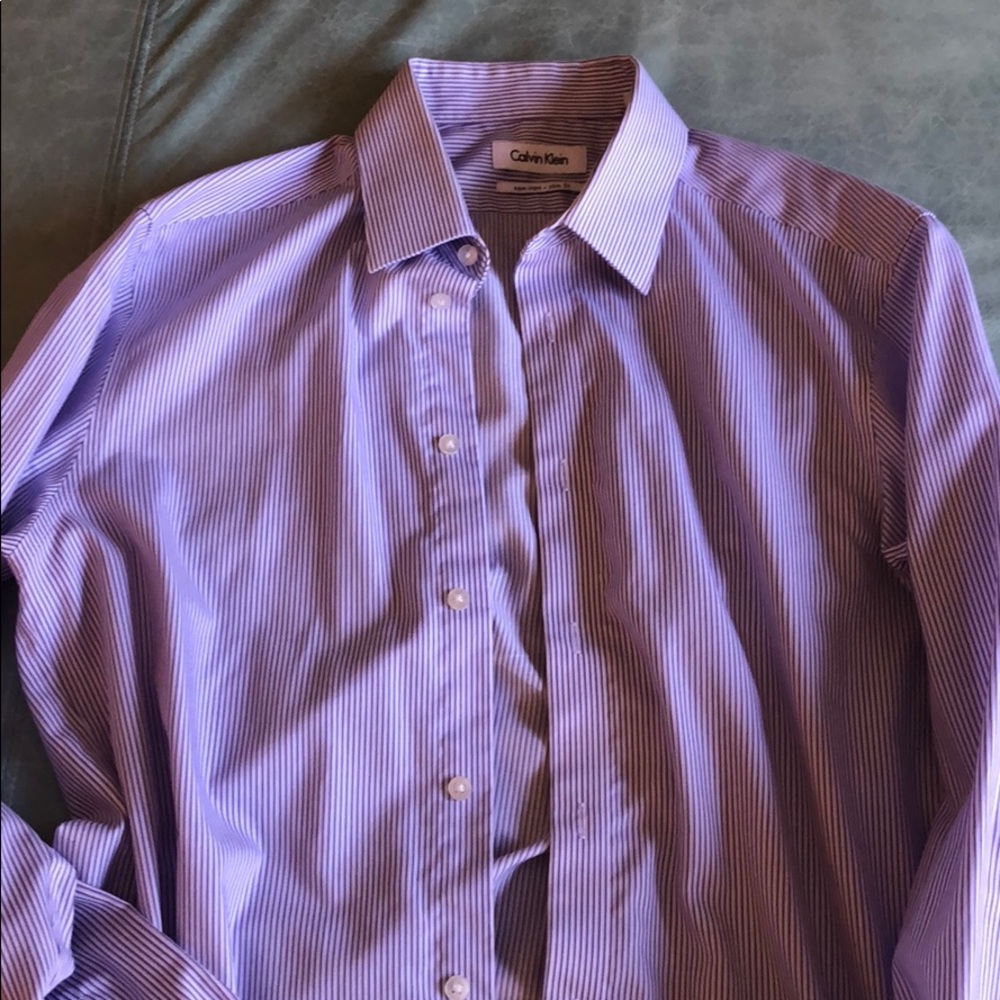 Slim fit purple pinstripe button down